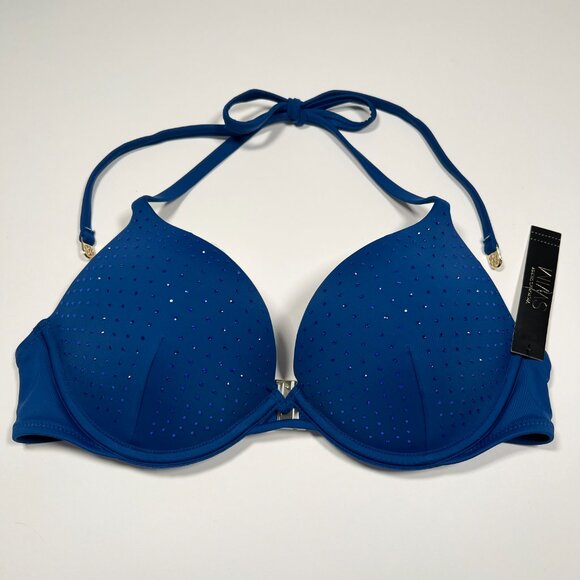 Victoria Secret 36D Bombshell Push Up Bikini Top Shine Add 2 Cups Sapphire Blue - Picture 1 of 10